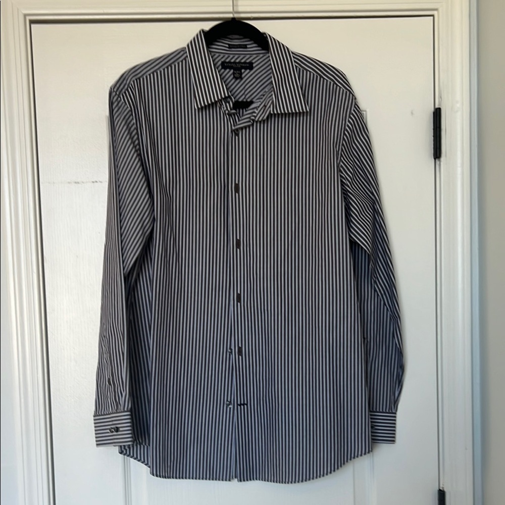 Banana Republic Men's Brown, Blue and White Striped Dress Shirt